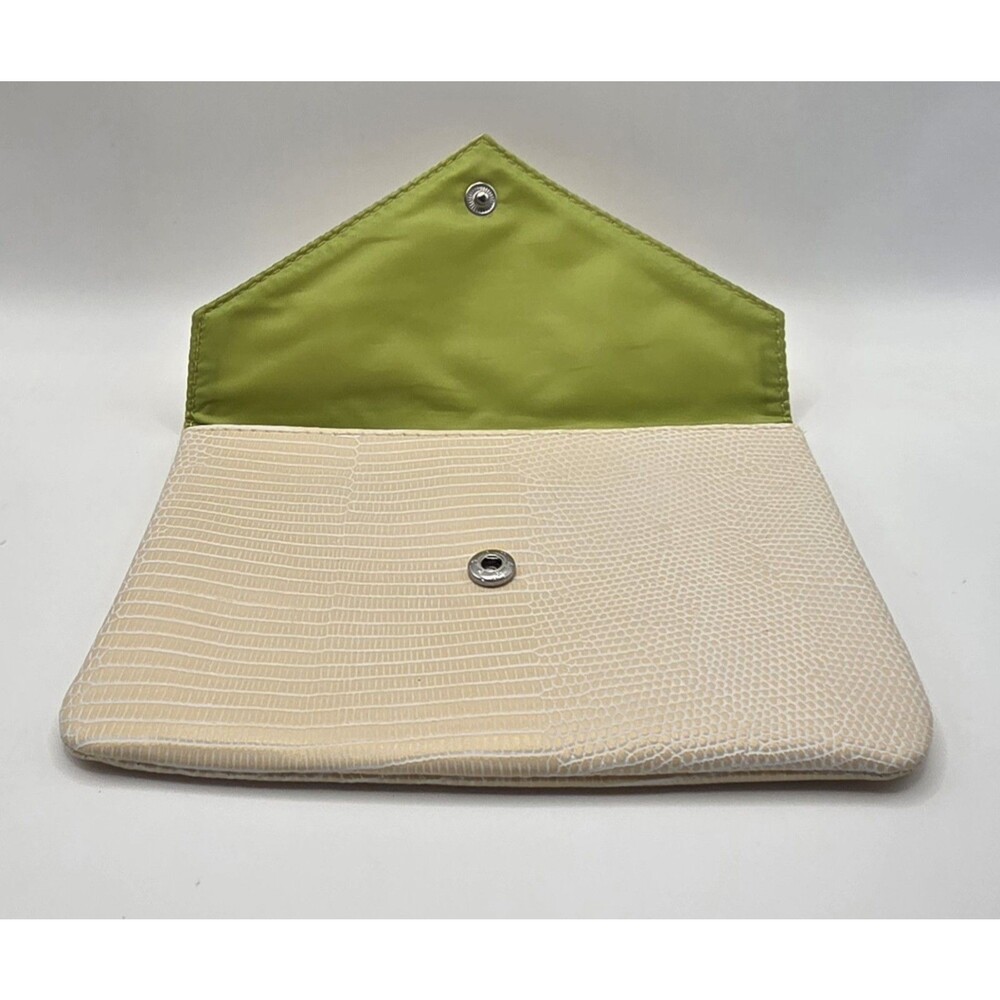 IPSY Faux Reptile Snakeskin Glam Makeup Cosmetic Bag Beige Lime Green Interior